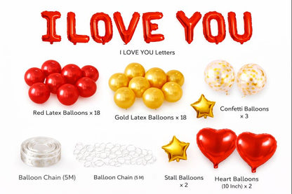 Valentine Balloon Decoration Kit – I Love You Red & Gold Balloon Arch Set