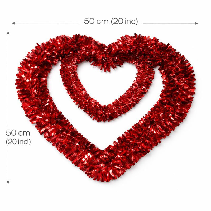 Heart Tinsel Decoration – Red Double Heart Hanging Decor (50 × 50 cm)