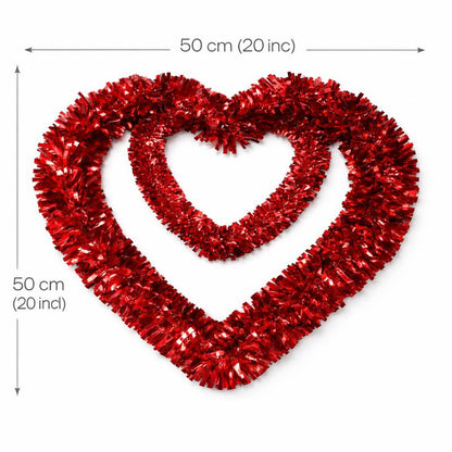 Heart Tinsel Decoration – Red Double Heart Hanging Decor (50 × 50 cm)