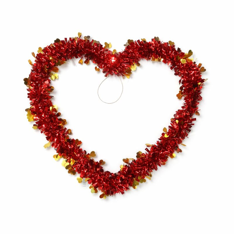 Red Heart Tinsel Hanging Decoration – Valentine’s Day Wall & Door Decor (30 × 30 cm)