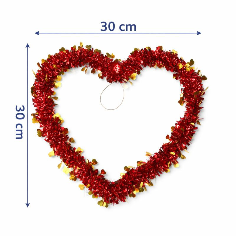 Red Heart Tinsel Hanging Decoration – Valentine’s Day Wall & Door Decor (30 × 30 cm)