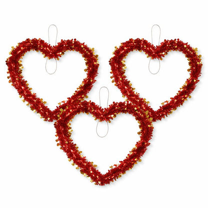 Red Heart Tinsel Hanging Decoration – Set of 3 Valentine’s Day Decor (30 × 30 cm)