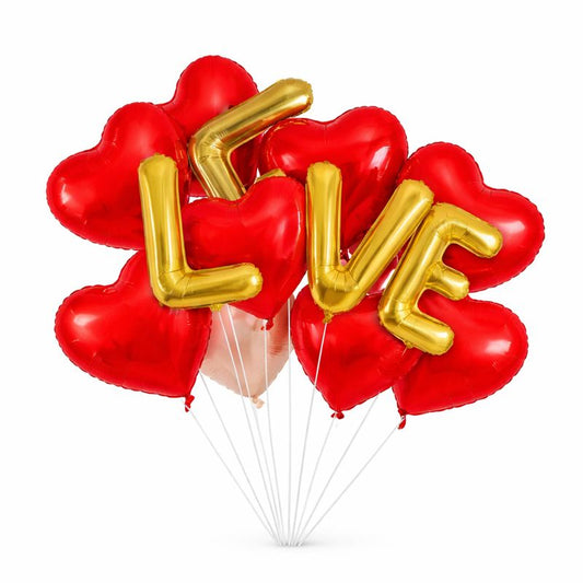 LOVE Foil Balloon Set with Red Heart Balloons – 11 Pieces, Valentine Decoration, Air or HeliumLOVE Foil Balloon Set with Red Heart Balloons – 11 Pieces, Valentine Decoration, Air or Helium