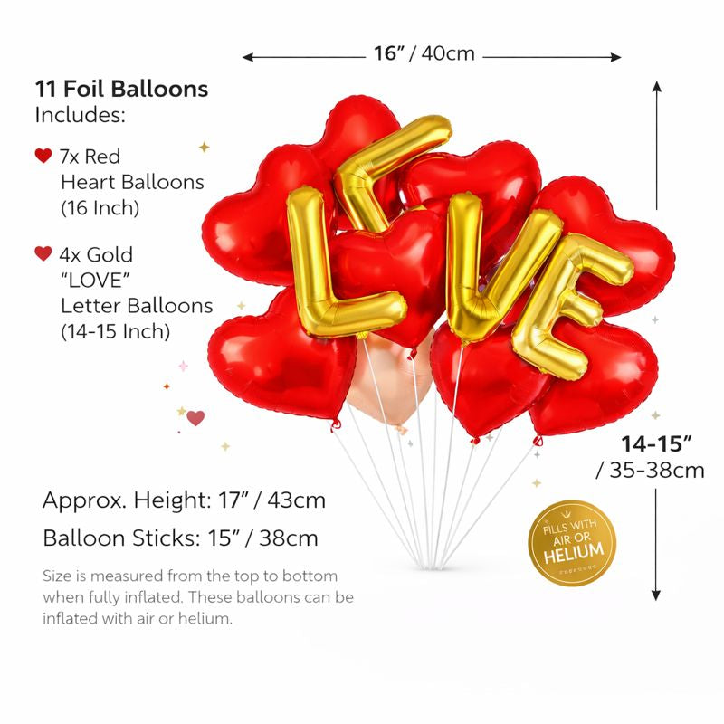 LOVE Foil Balloon Set with Red Heart Balloons – 11 Pieces, Valentine Decoration, Air or HeliumLOVE Foil Balloon Set with Red Heart Balloons – 11 Pieces, Valentine Decoration, Air or Helium