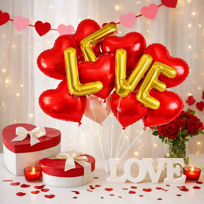 LOVE Foil Balloon Set with Red Heart Balloons – 11 Pieces, Valentine Decoration, Air or HeliumLOVE Foil Balloon Set with Red Heart Balloons – 11 Pieces, Valentine Decoration, Air or Helium