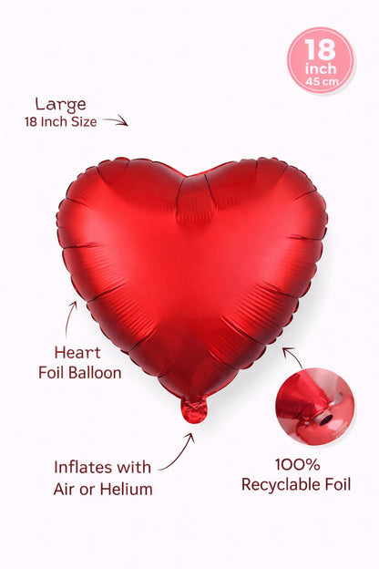 Red Heart Foil Balloons – Pack of 5 (18 Inch) Valentine’s Day Decoration