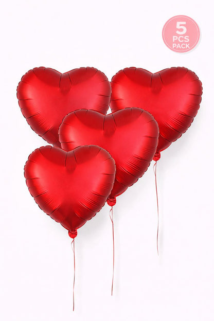 Red Heart Foil Balloons – Pack of 5 (18 Inch) Valentine’s Day Decoration