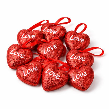 Glitter Red Heart Hanging Decorations – Love Design (12-Piece Set)