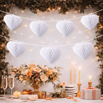 White Paper Heart Hanging Decorations – 12pcs Valentine & Party Decor Set