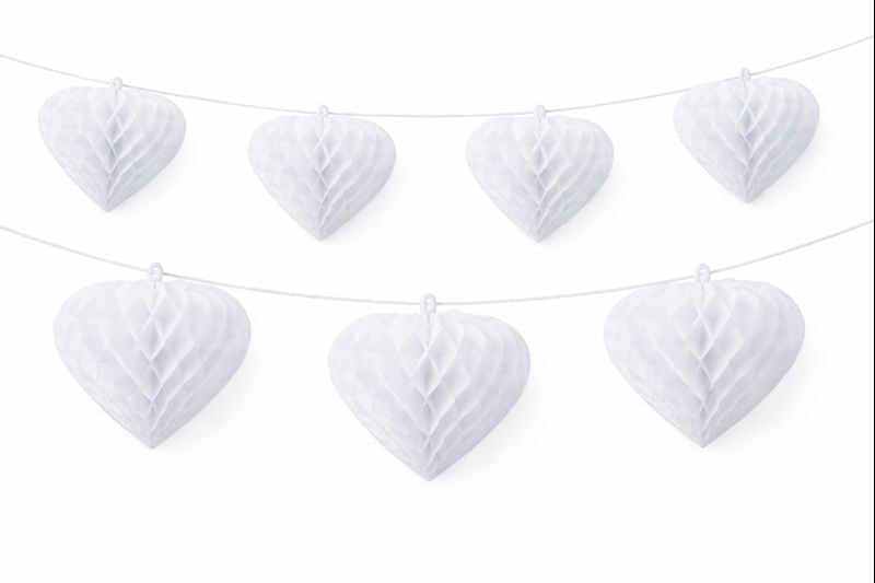 White Paper Heart Hanging Decorations – 12pcs Valentine & Party Decor Set