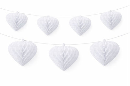 White Paper Heart Hanging Decorations – 12pcs Valentine & Party Decor Set