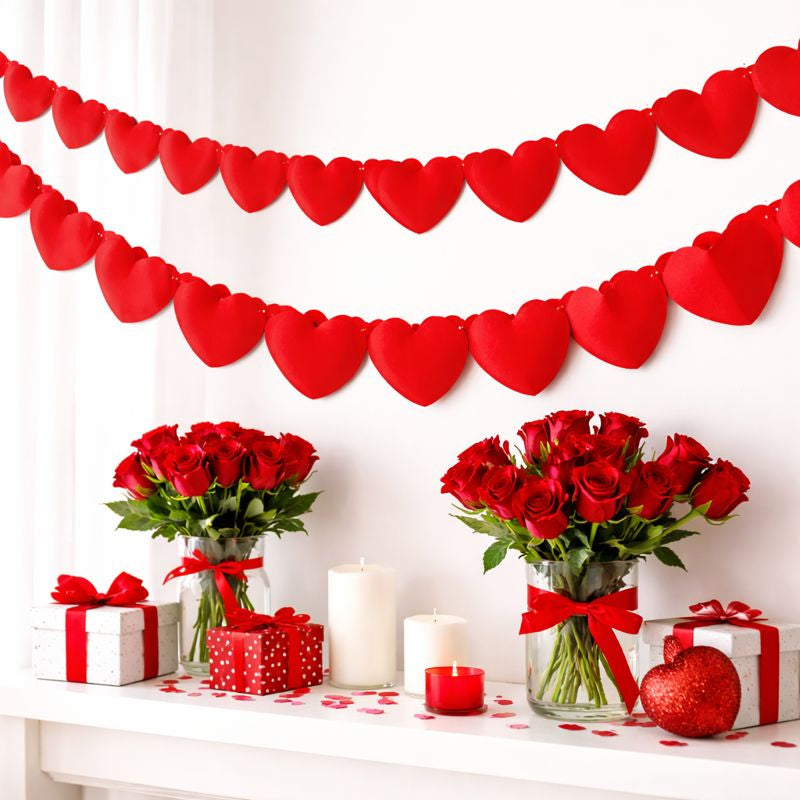 Red Heart Paper Garland – Valentine’s Day Decoration (2-Pack)