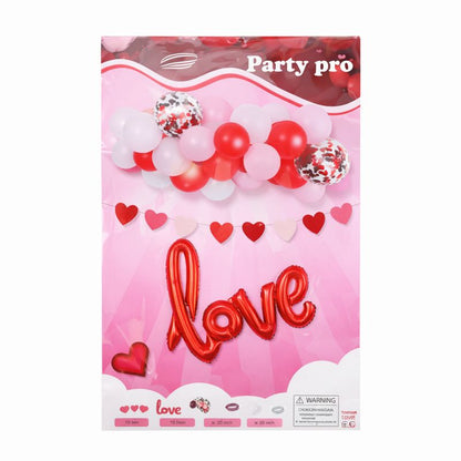 Valentine Balloon Decoration Kit – LOVE Foil, Heart Garlands & 30 Balloons