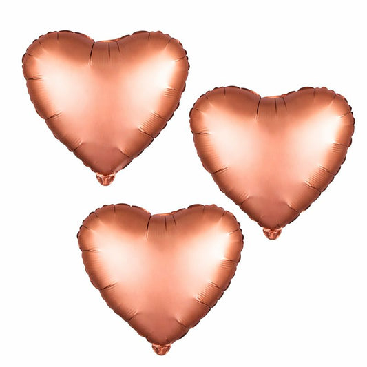 Rose Gold Heart Foil Balloons – 18 Inch (Pack of 3)