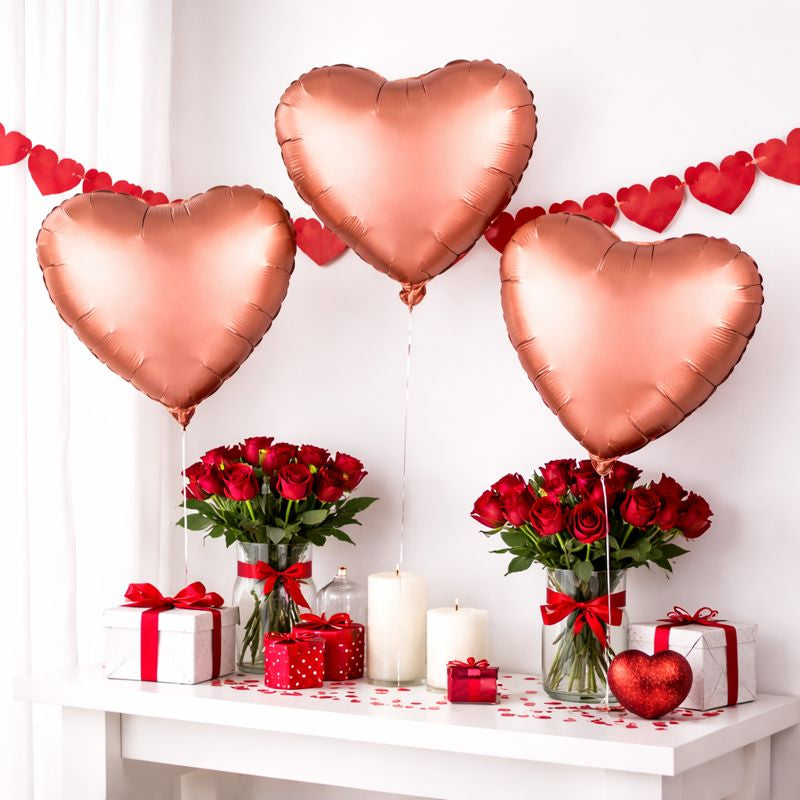 Rose Gold Heart Foil Balloons – 18 Inch (Pack of 3)
