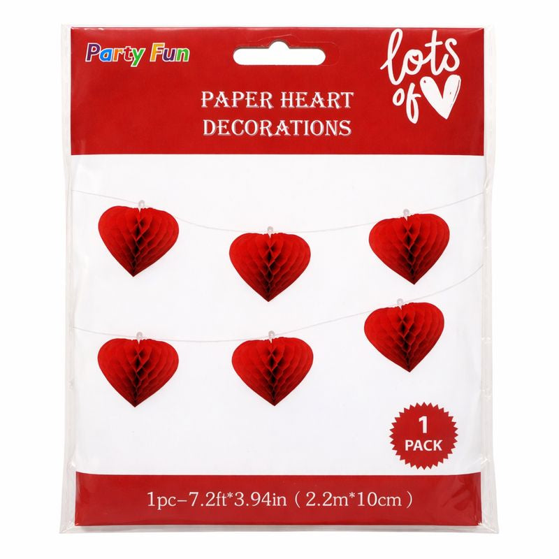 Red Paper Heart Hanging Garland – Valentine’s Day Decoration (2.2m)