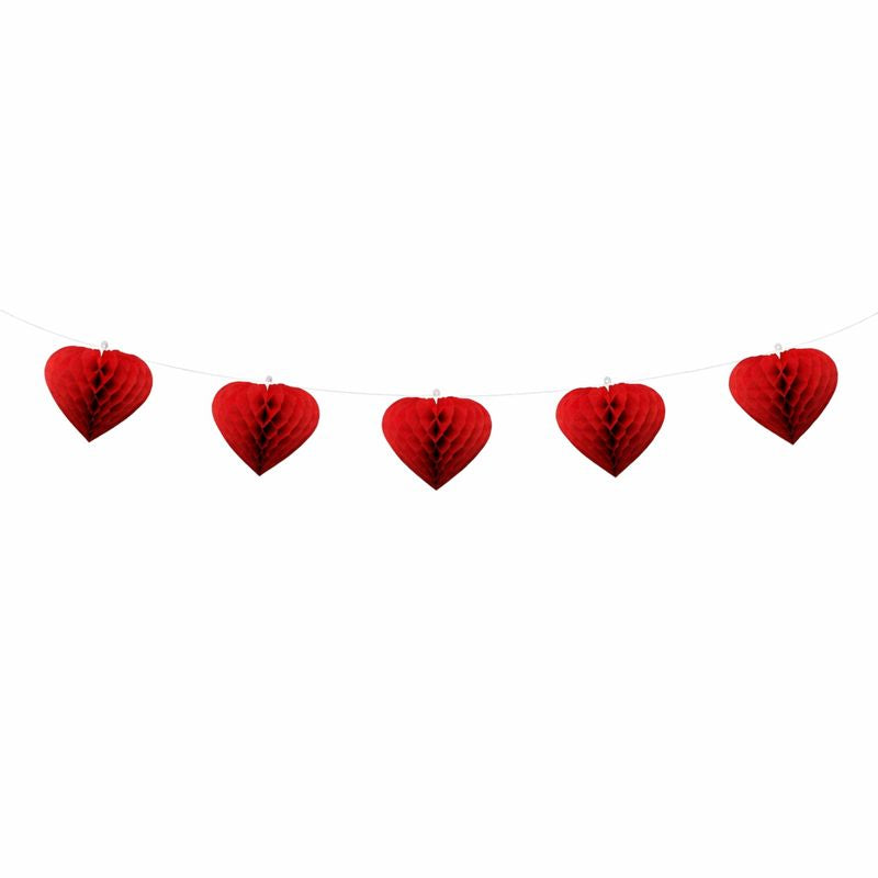 Red Paper Heart Hanging Garland – Valentine’s Day Decoration (2.2m)