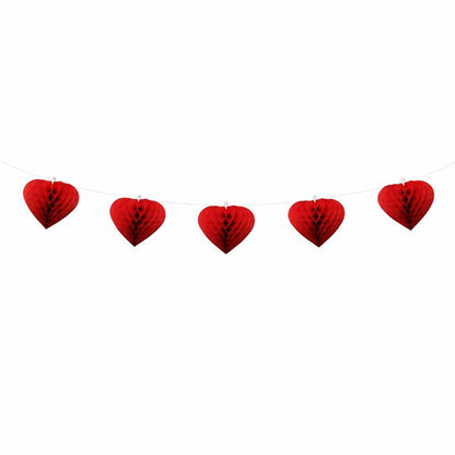 Red Paper Heart Hanging Garland – Valentine’s Day Decoration (2.2m)