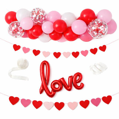 Valentine Balloon Decoration Kit – LOVE Foil, Heart Garlands & 30 Balloons