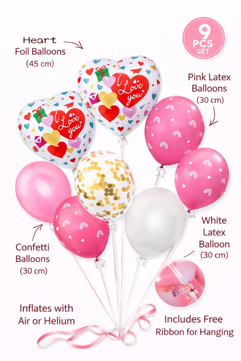 Valentine’s Day Balloon Decoration Set – 9-Piece “I Love You” Heart Balloon Set