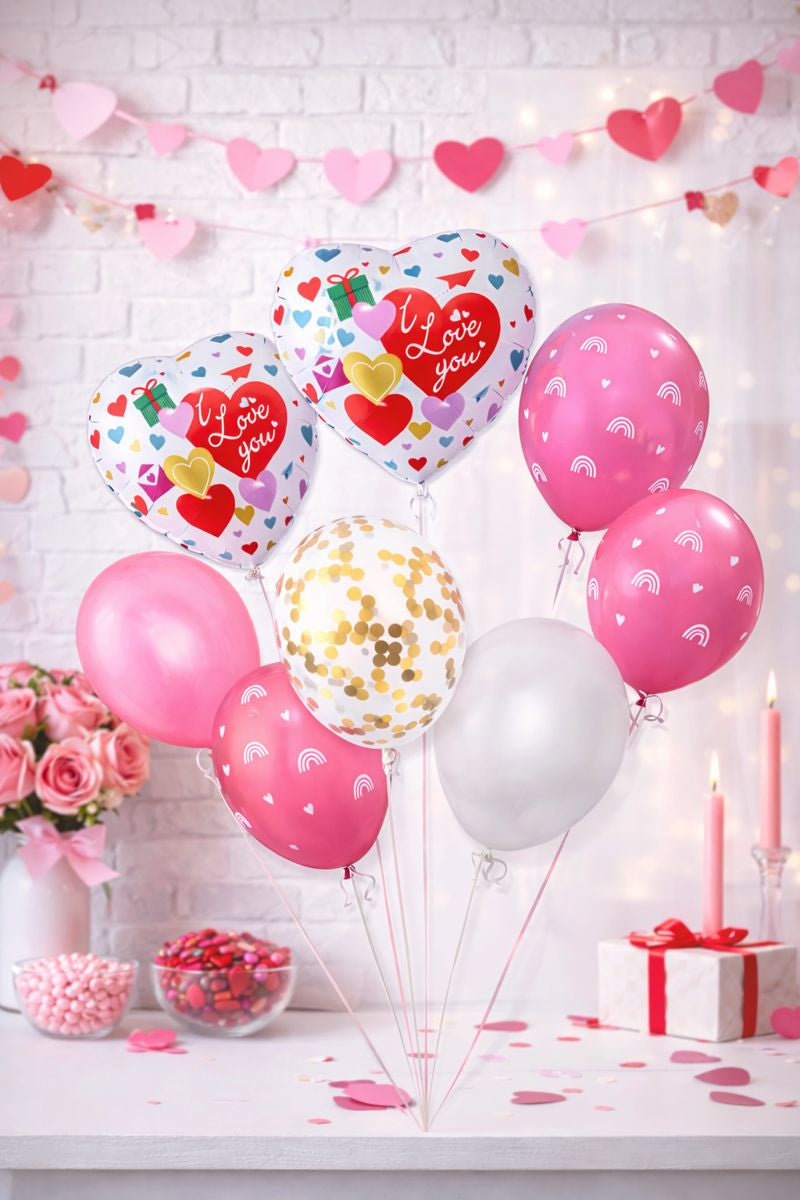 Valentine’s Day Balloon Decoration Set – 9-Piece “I Love You” Heart Balloon Set