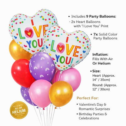 I Love You Party Balloon Set – 9 Colorful Balloons for Celebrations