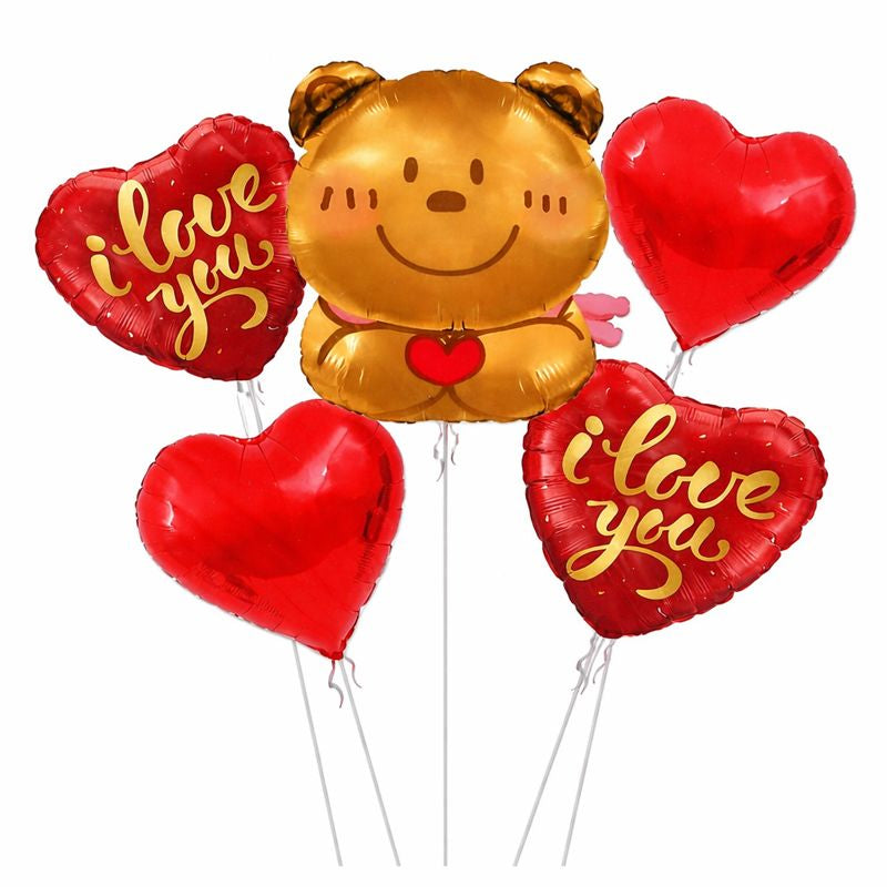 Valentine Teddy Bear & Heart Foil Balloon Set