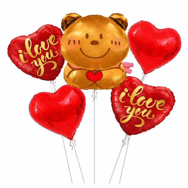 Valentine Teddy Bear & Heart Foil Balloon Set