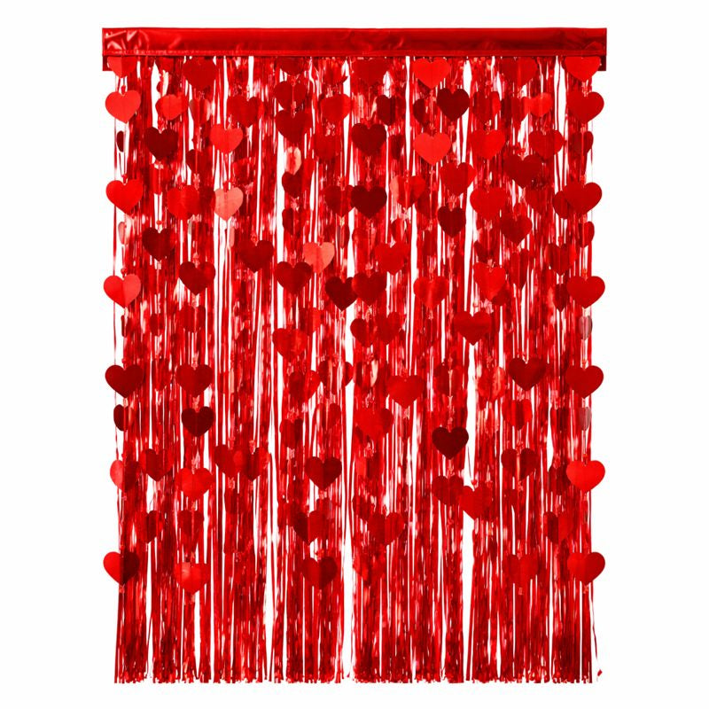 Red Heart Foil Fringe Curtain – Valentine’s Day Decoration Backdrop