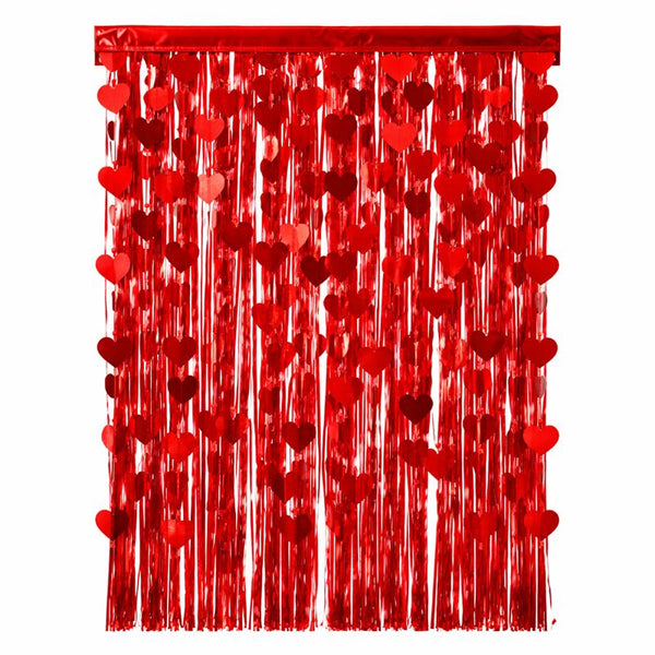 Red Heart Foil Fringe Curtain – Valentine’s Day Decoration Backdrop