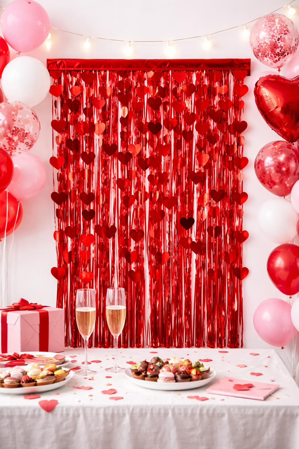 Red Heart Foil Fringe Curtain – Valentine’s Day Decoration Backdrop