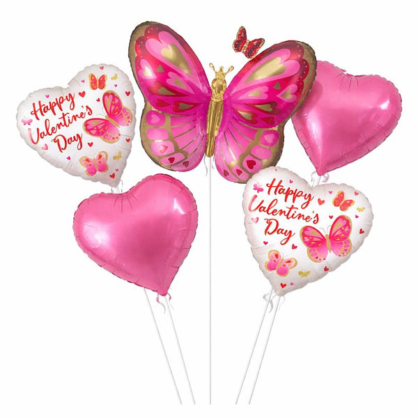 Valentine’s Day Butterfly & Heart Foil Balloon Set – Romantic Party Decoration