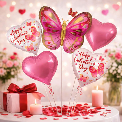 Valentine’s Day Butterfly & Heart Foil Balloon Set – Romantic Party Decoration