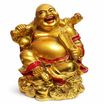 Laughing Buddha Decorative Figurine – Gold Resin Home & Desk Décor (12 cm)