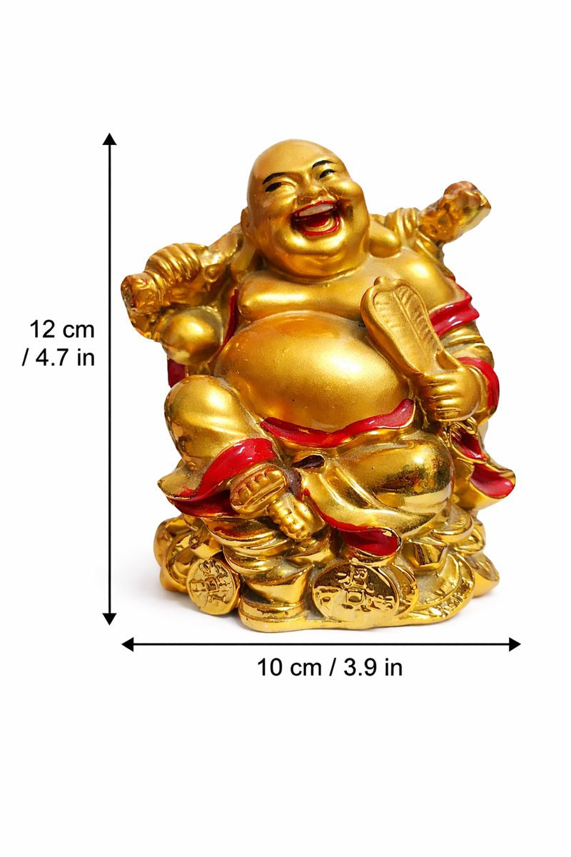 Laughing Buddha Decorative Figurine – Gold Resin Home & Desk Décor (12 cm)