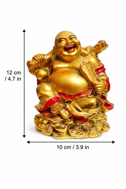 Laughing Buddha Decorative Figurine – Gold Resin Home & Desk Décor (12 cm)