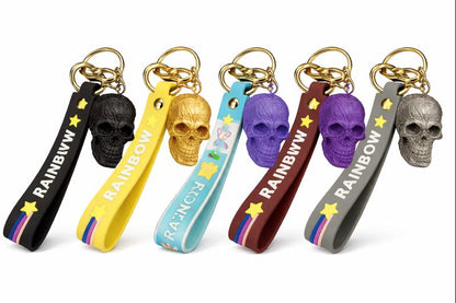 Skull Keychain with Silicone Strap – Decorative Resin Skull Charm Key Ring