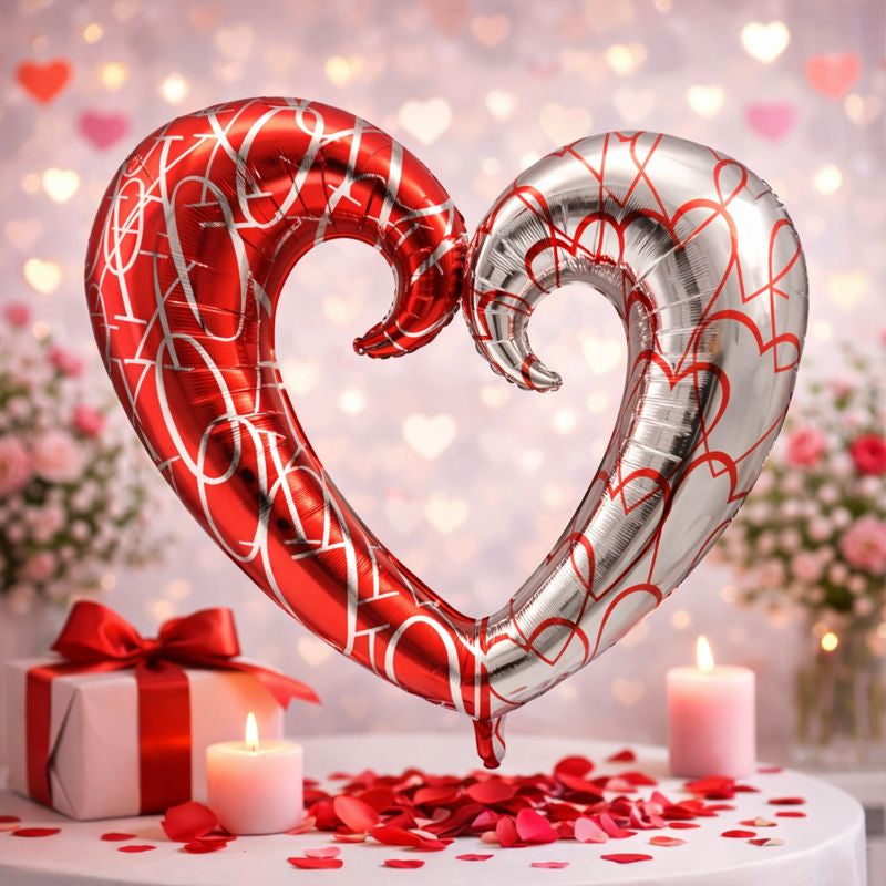 41 Inch Heart Foil Balloon – Red & Silver Valentine Decoration