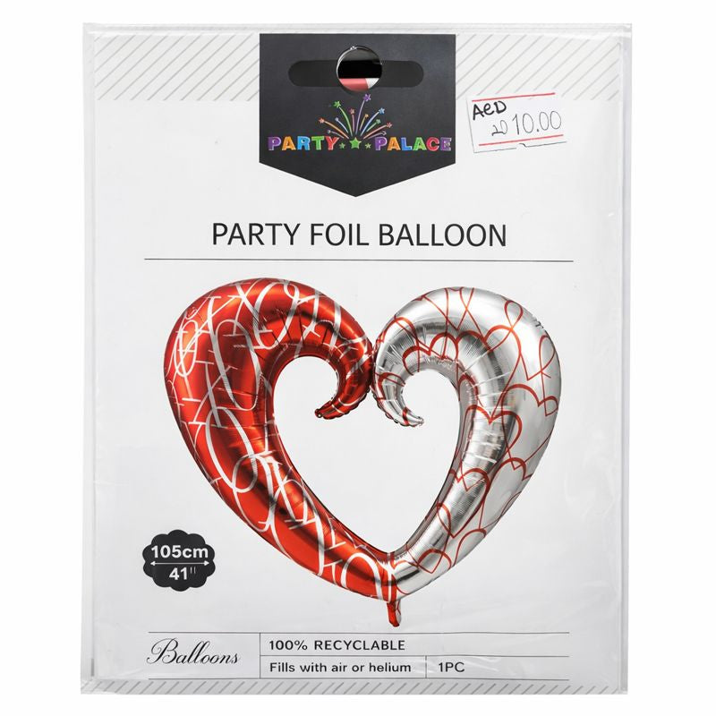41 Inch Heart Foil Balloon – Red & Silver Valentine Decoration