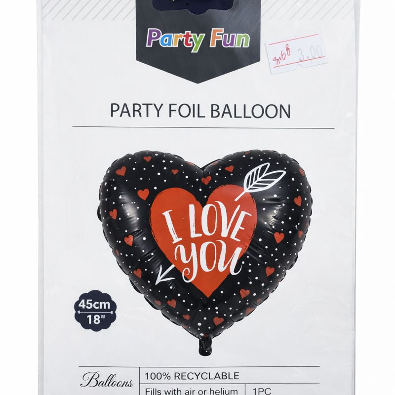 18-Inch Black Heart “I Love You” Foil Balloon – Romantic Party Decoration