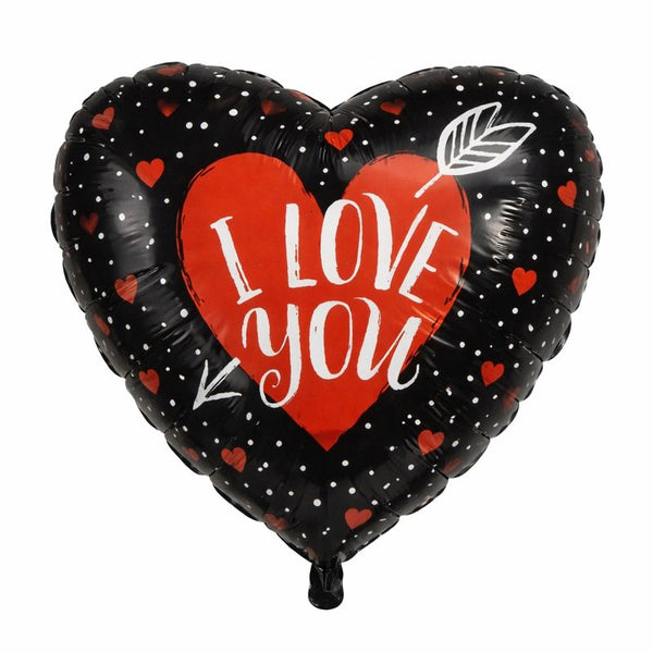 18-Inch Black Heart “I Love You” Foil Balloon – Romantic Party Decoration