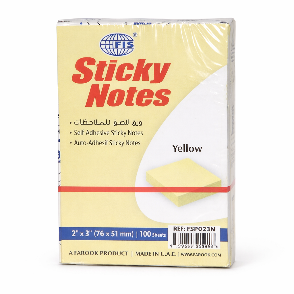 FIS Yellow Sticky Notes 2 x 3 Inch 100 Sheets