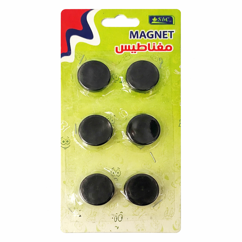 Round Black Office Magnets – Pack of 6