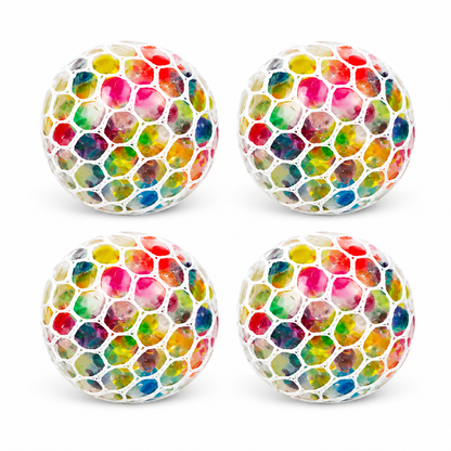 4 PCS Rainbow Mesh Stress Balls Set – Colorful Squishy Sensory Fidget Toys for Kids & Adults (8 cm)