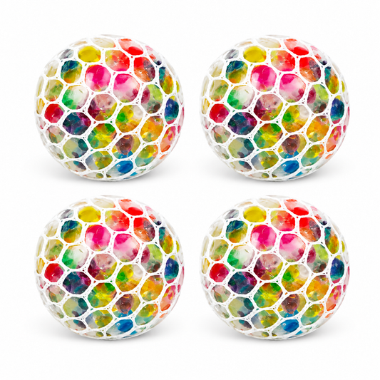4 PCS Rainbow Mesh Stress Balls Set – Colorful Squishy Sensory Fidget Toys for Kids & Adults (8 cm)