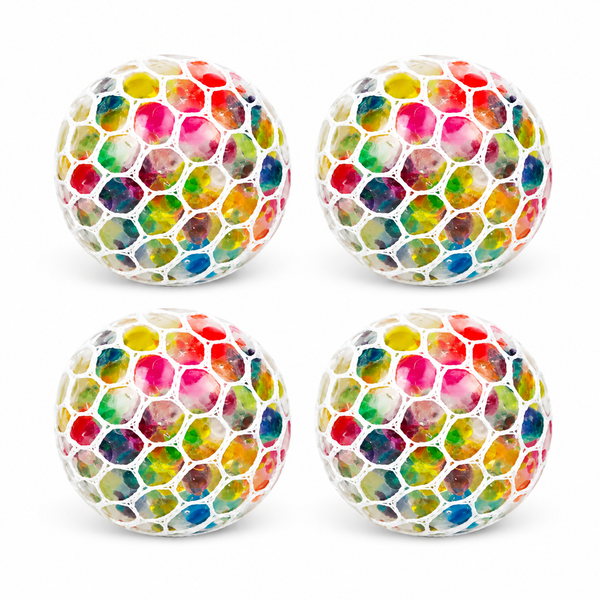 4 PCS Rainbow Mesh Stress Balls Set – Colorful Squishy Sensory Fidget Toys for Kids & Adults (8 cm)