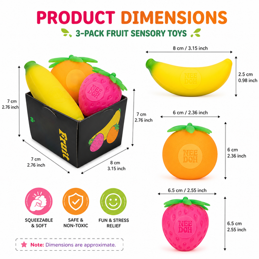 NeeDoh Groovy Fruit – 3 Pack Sensory Squishy Stress Relief Toys