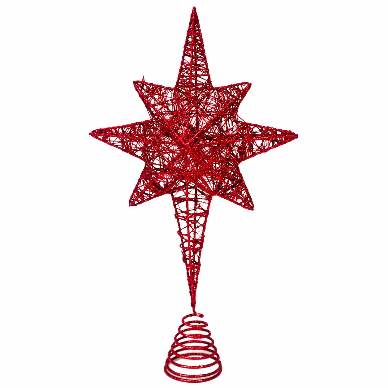 Glitter Star Christmas Tree Topper with Spiral Base – Red or Silver
