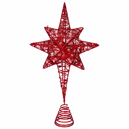 Glitter Star Christmas Tree Topper with Spiral Base – Red or Silver