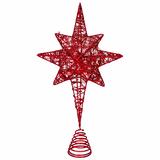 Glitter Star Christmas Tree Topper with Spiral Base – Red or Silver